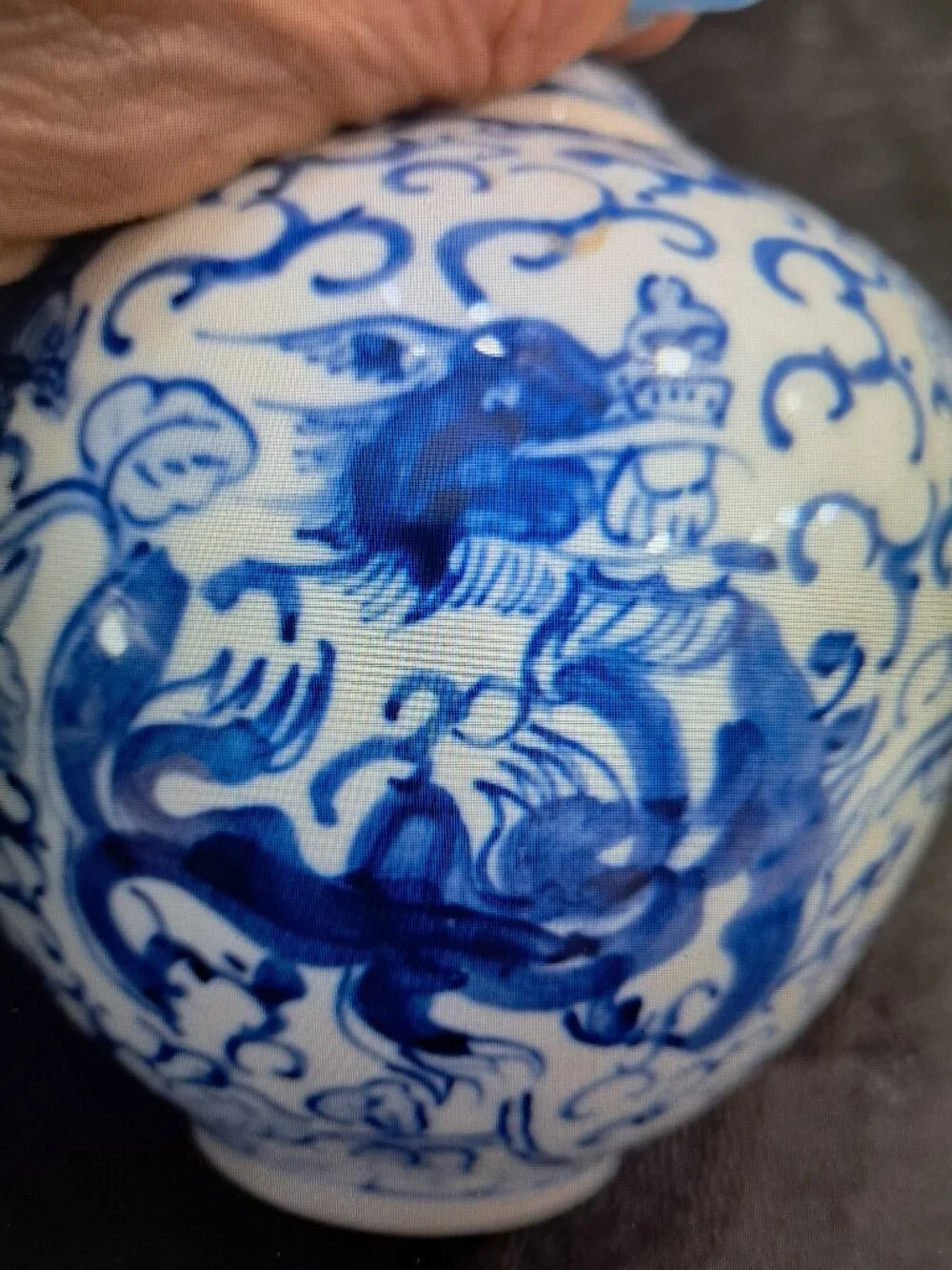 Vintage, Chinese Blue and White Porcelain Dragon Teapot Marked